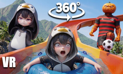 360° GuguGaga Penguin Water Slide | VR 8K