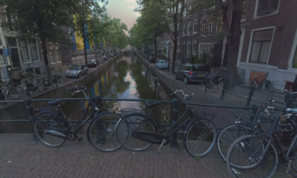 360 VR Amsterdam street view with canal, Netherlands