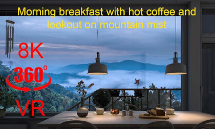 Morning breakfast with hot coffee and lookout on mountain mist (8K UltraHD)