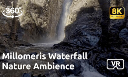 8K Millomeris Waterfall, Cyprus | Relaxing Fantasy Folk Music