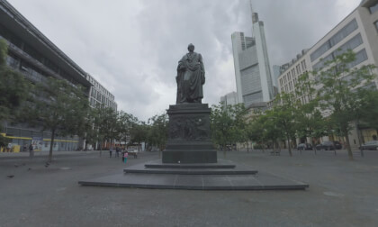 360 VR Goetheplatz with Goethe monument in Frankfurt, Germany