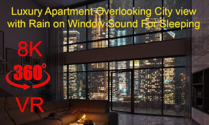 Luxury Apartment Overlooking City view with Rain on Window Sound For Sleeping