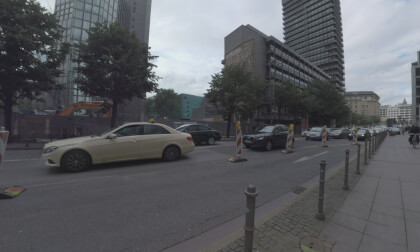 360 VR Frankfurt street with business centres, Germany