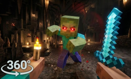 Minecraft 360° VR - Cave Mining and Fighting Zombies