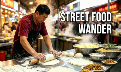 Immersive food street crawl, eating from start to finish