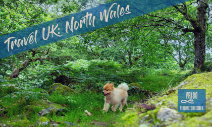 Travel: North Wales, summer 2023. Waterfall, steam train, seaside scenery, Henry the dog. VR Video Travel: North Wales, summer 2023. Waterfall, steam train, seaside scenery, Henry the dog. VR
