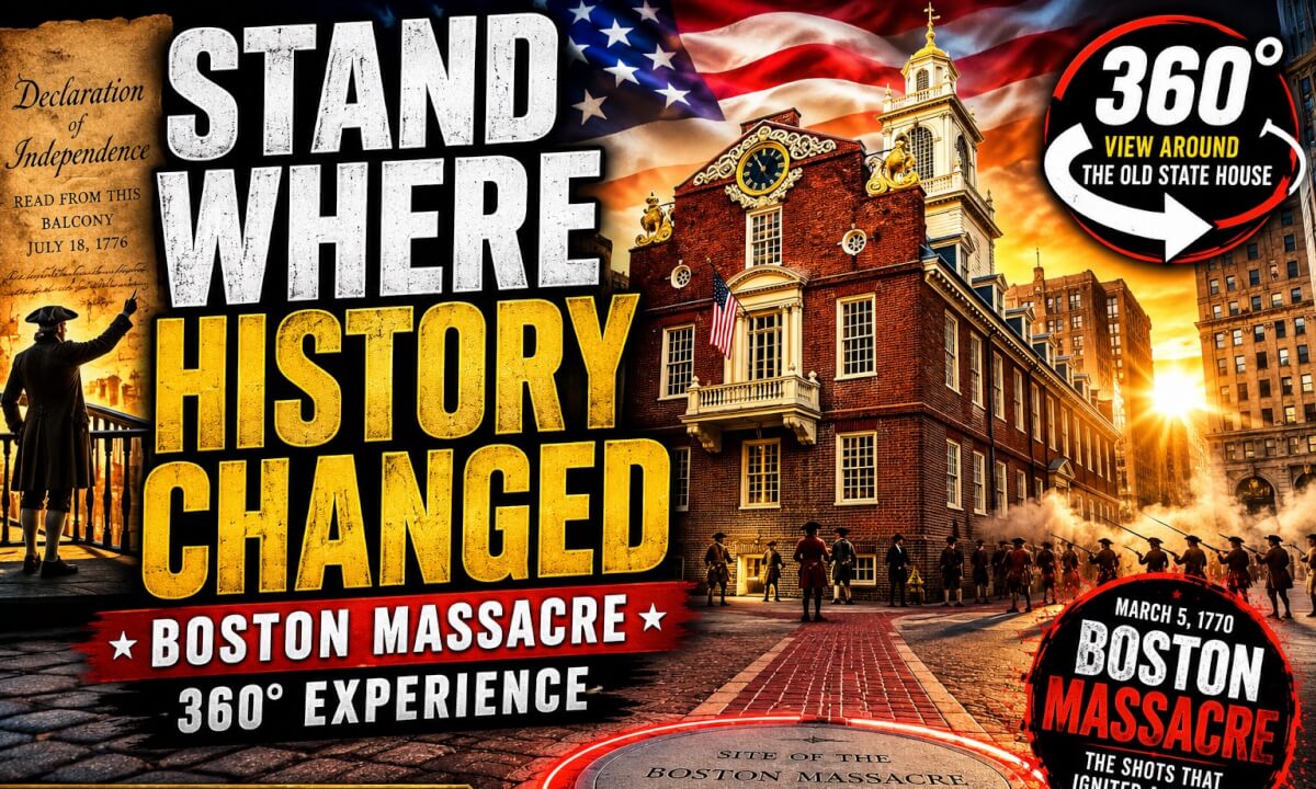 🇺🇸 360° Walk Around Boston's Old State House | Site of the Boston Massacre (8K VR)