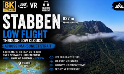 Stabben Mountain | Flying Through Low Clouds Across Imarsundet | 8K 360° VR Norway