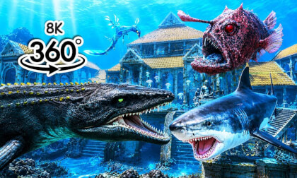 360 Magical Underwater Golden Temple With Giant Sea Monsters - 8K VR Experience