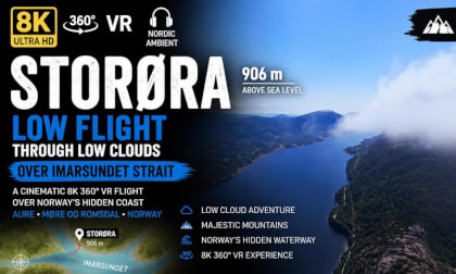 Storøra Mountain (906 m) | Flying Through Low Clouds Above Imarsundet | 8K 360° VR Norway