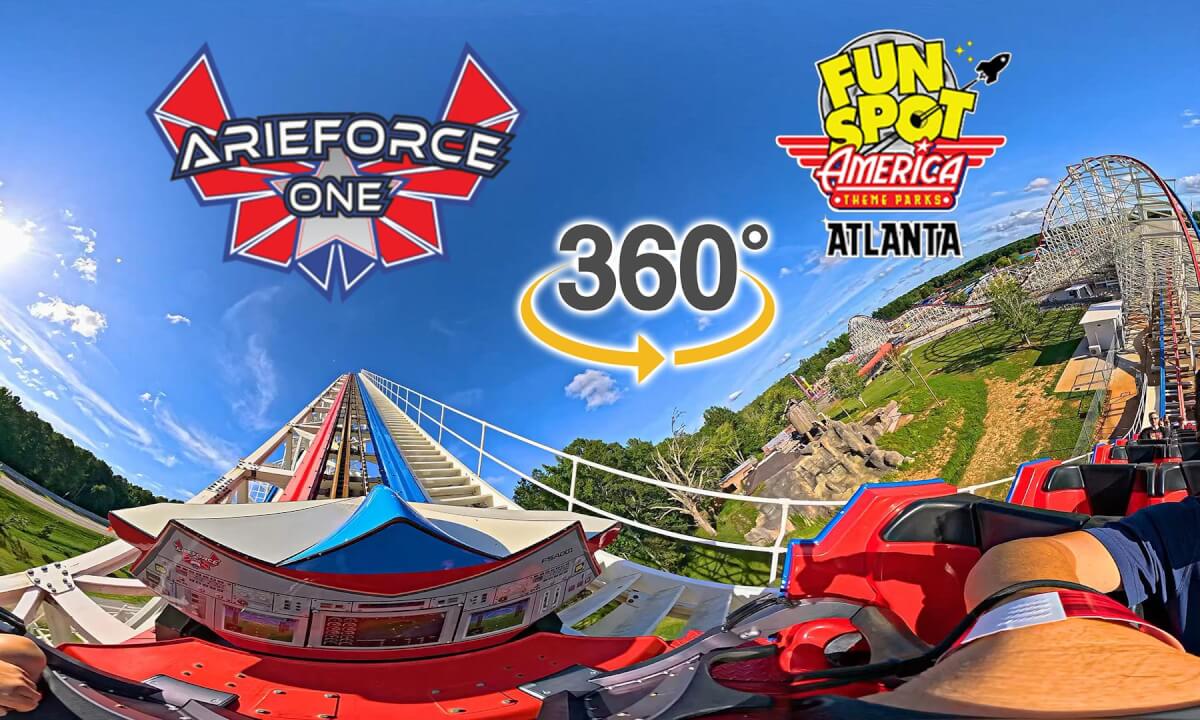 VR 360 ArieForce One Roller Coaster On Ride Front Seat POV Fun Spot America Atlanta 2026 07 21