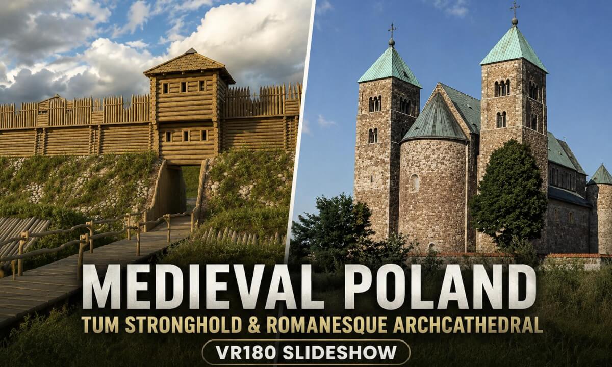 Medieval Poland | Tum Stronghold & Romanesque Archcathedral | VR180 8K Guided Slideshow