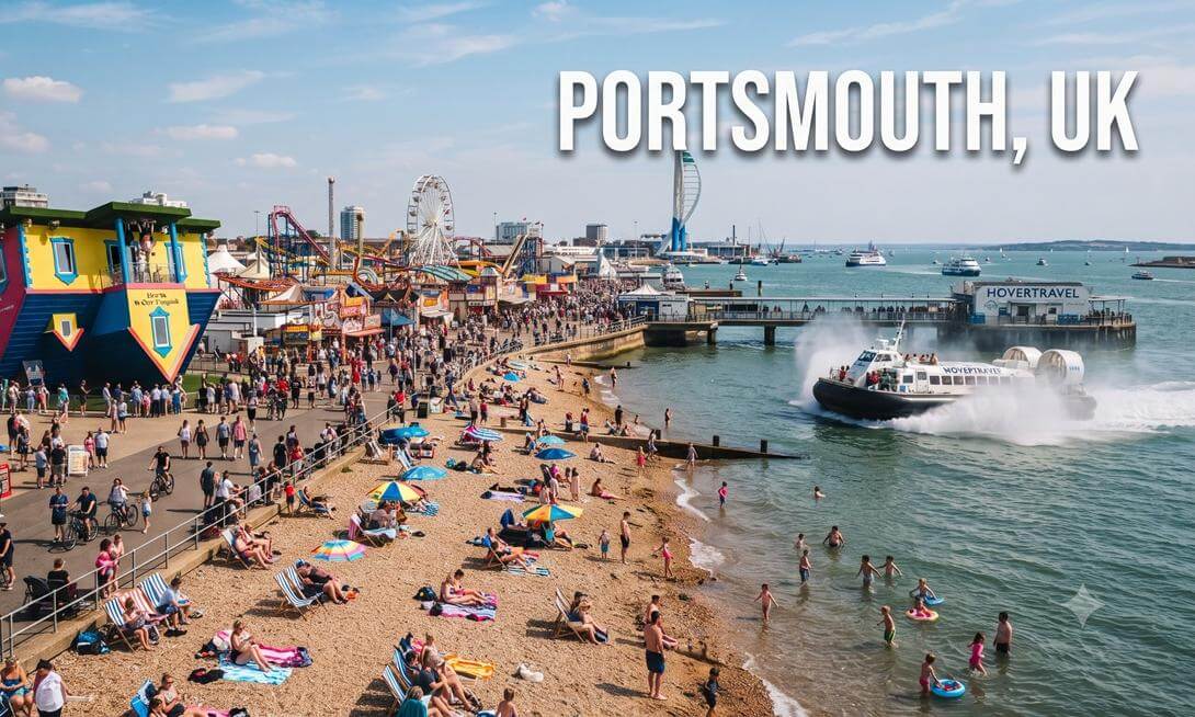 A Perfect Seaside Day in Portsmouth 🏖️ Southsea Beach & Hovercraft! UK (360 Walk)