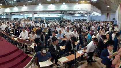 Breaking news: Haredim at the synagogue at Or HaChaim Yeshiva reciting Midnight prayers, Slihot, Jerusalem Israel