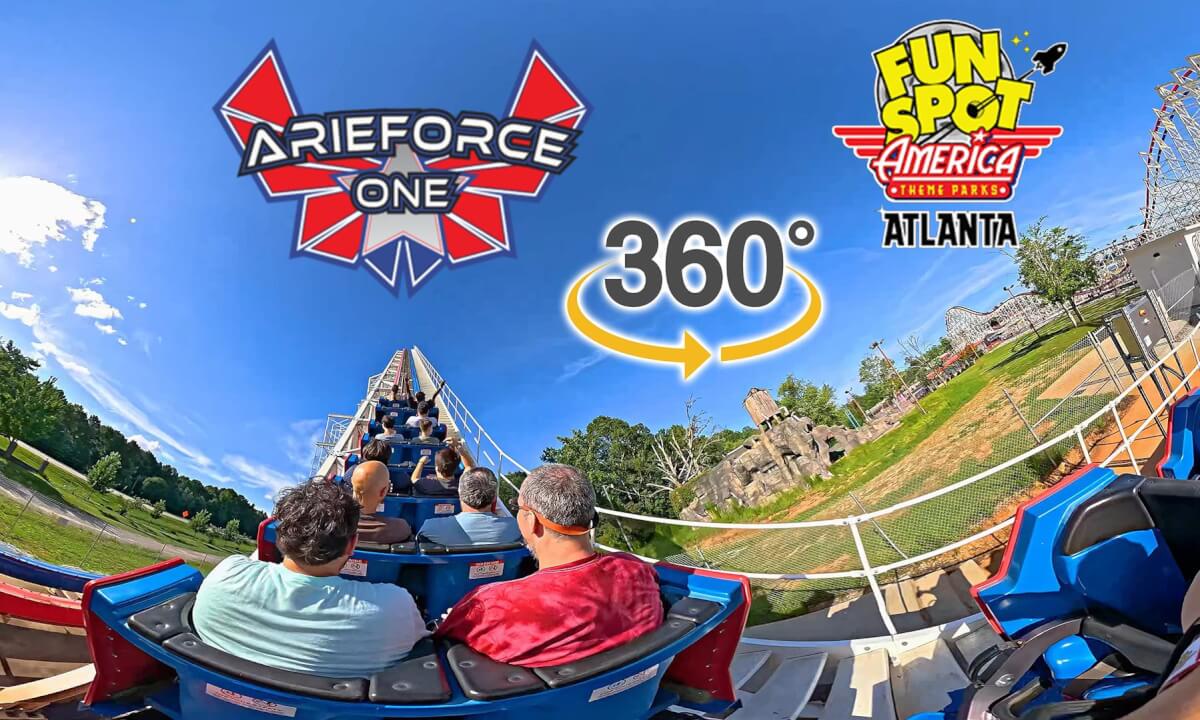 VR 360 ArieForce One Roller Coaster On Ride Back Car POV Fun Spot America 2026 07 21