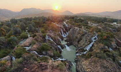 Come Explore the unique Epupa Falls 360° 8K - Jazzy sunrise morning between Angola and Namibia