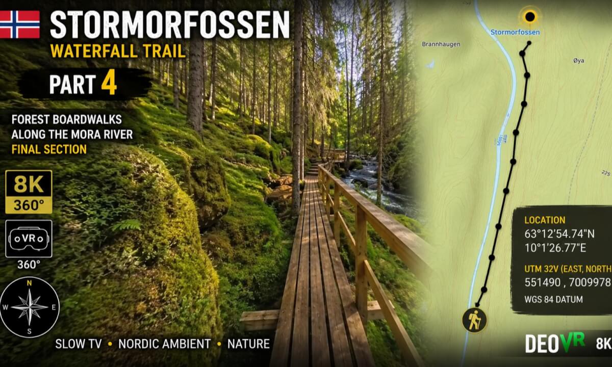 StorMorFossen Waterfall Trail — Part 4 | Forest Boardwalk Along the Mora River | 8K 360° VR Norway