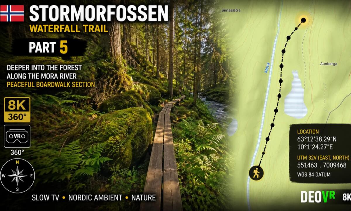 StorMorFossen Waterfall Trail — Part 5 | Deep Nordic Forest Along the Mora River | 8K 360° VR Norway