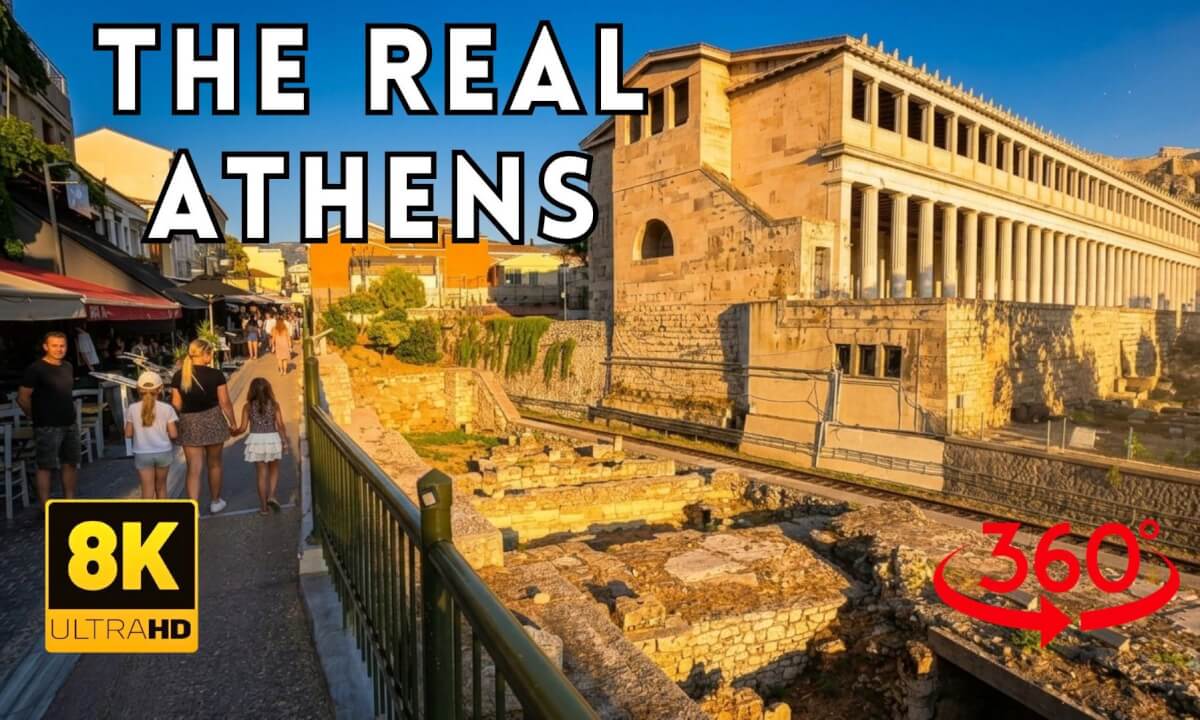 Athens 8K Walking Tour: Adrianou Street & Ancient Ruins (Ambient Sounds)