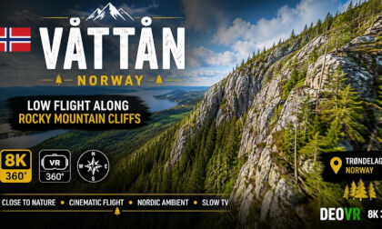 Våttån, Norway — Low Flight Along Rocky Mountain Cliffs | 8K 360° VR