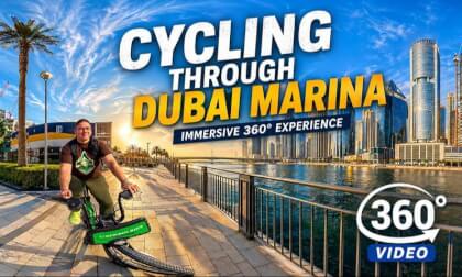 Cycling Through Dubai Marina in 360° | Iconic Skyline & Waterfront Vibes