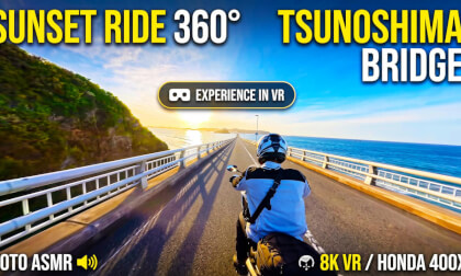 [360° VR / ASMR] Crossing Tsunoshima Bridge at Magic Hour: Pure Engine Sound | Honda 400X
