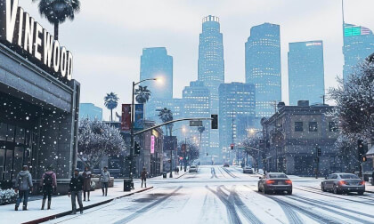 VR: Snowfall in Los Santos! Walking Tour in Snow  GTA 5 VR Vídeo [3D SBS]