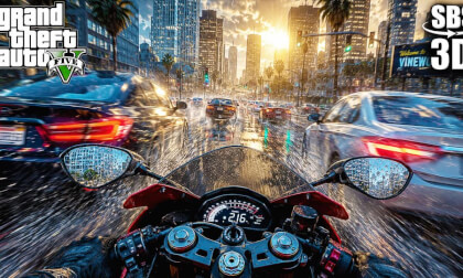VR: Motorcycle Ride in Rain - GTA 5 VR Video