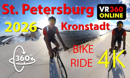 VR 360° / 6K Ultra   video BIKE RIDE AT SUNSET KRONSTADT  Saint Petersburg 2026 Videos for Glasses VR 360 6K 3D video