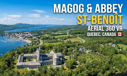 Saint-Benoît-du-Lac & Magog, Québec 🇨🇦 | Stunning Aerial 360° VR Tour | Abbey, Lake & Nature