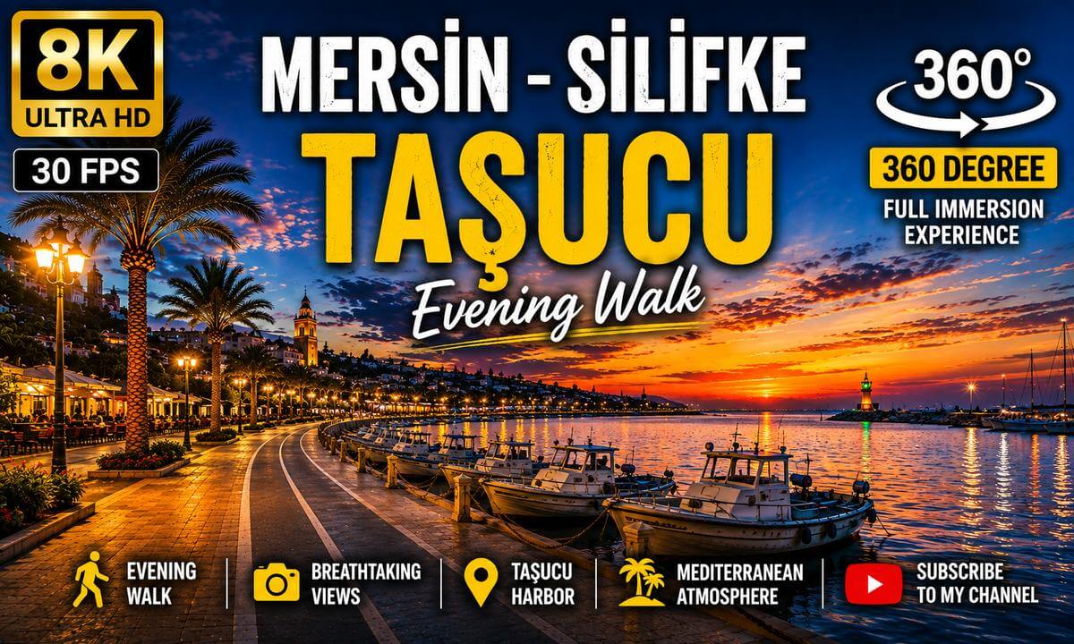 Mersin - Silifke - Taşucu, Turkey Night Walking Tour 8K 30 fps 360° VR