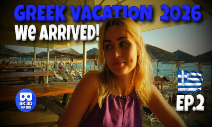 VR180 3D 8K | VLOG 18 | Romania to Bulgaria & Finally Greece 🇬🇷 | Our Villa | Authentic Food & First Beach Walk