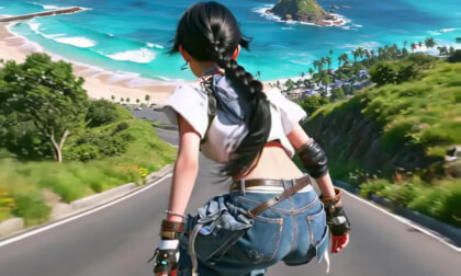 Blue sky, white clouds, seaside, healing skateboarding