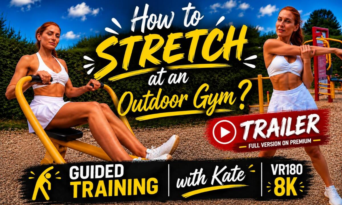 FREE TRAILER | How to STRETCH at an Outdoor Gym? | Guided Stretching with Kate | VR180 8K