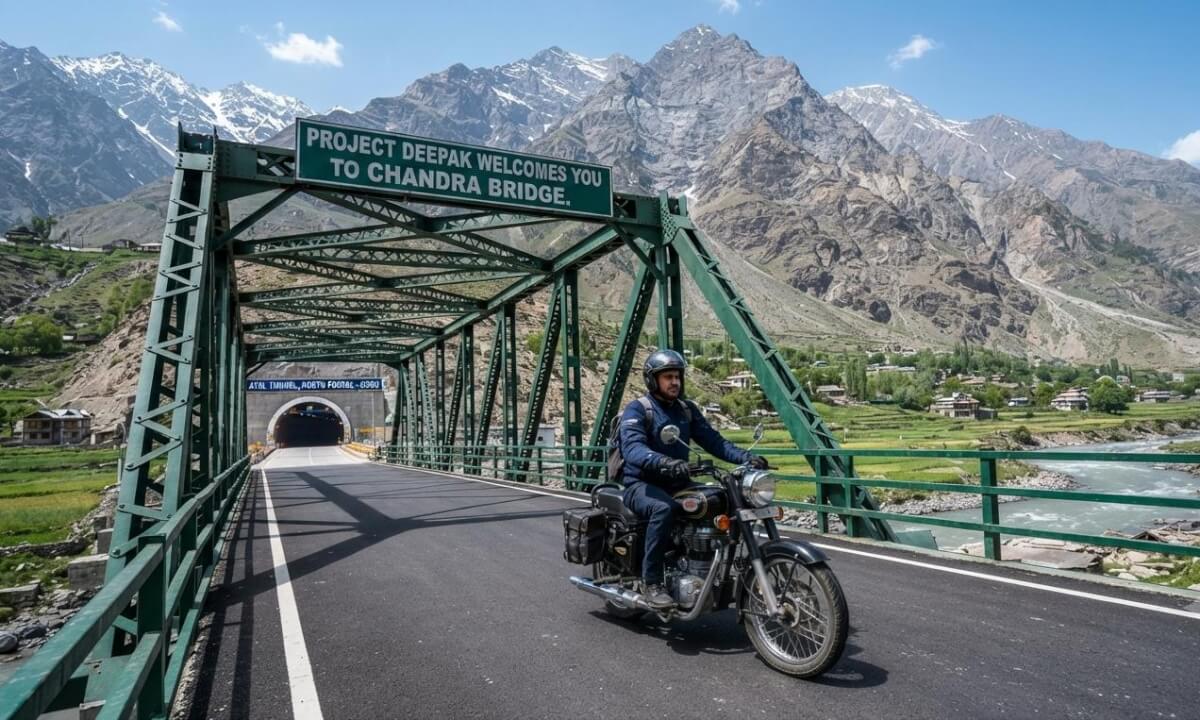 Chandra Bridge, located at the North Portal of the Atal Tunnel in Sissu, Lahaul Valley, Himachal Pradesh, India.