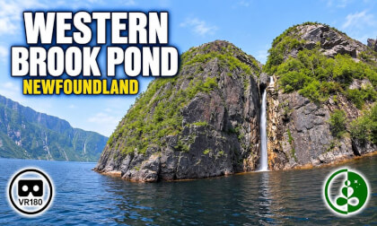 Western Brook Pond Waterfall | VR180 Nature & Relaxing Celtic Music