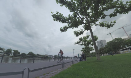360 VR Frankfurt cityscape with Main riverside, Germany