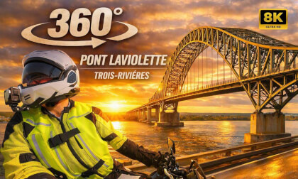 Laviolette Bridge – 8K 360° Motorcycle Ride | Québec, Canada