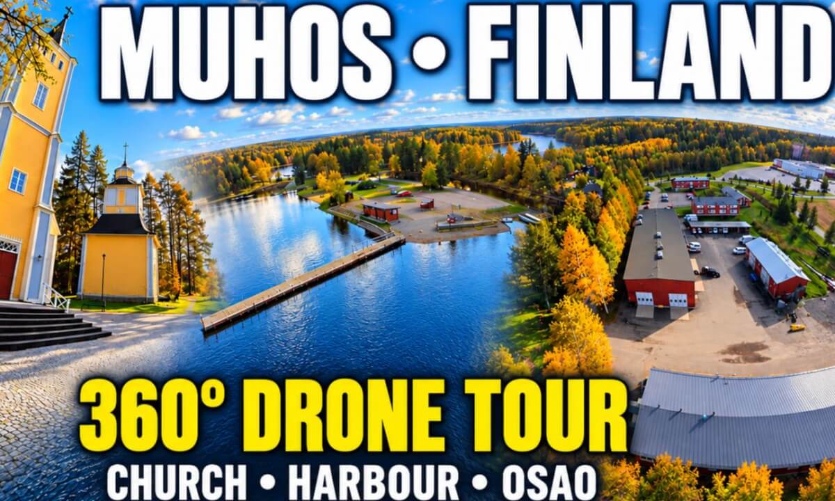 Muhos Autumn Drone Tour – Church, Oulujoki river, Harbour & OSAO Campus