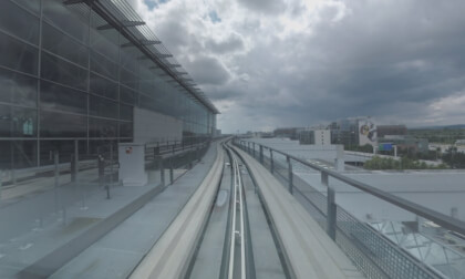 360 VR Driveless train leaving Frankfurt Airport, Germany