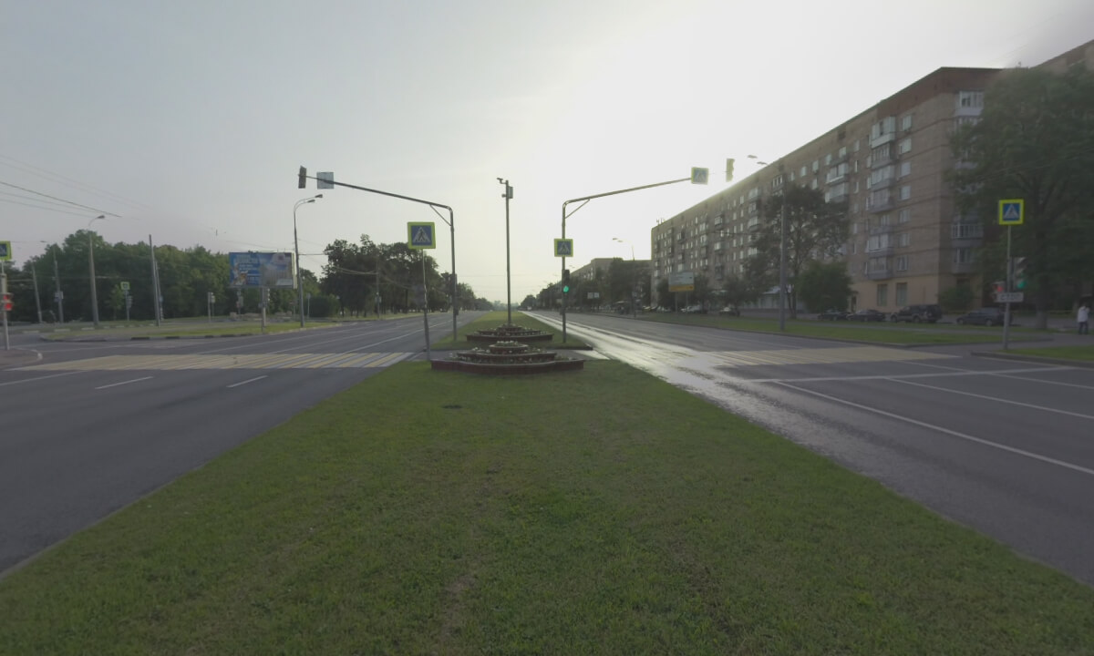 360 VR Car traffic in Moscow street at sunset, Russia