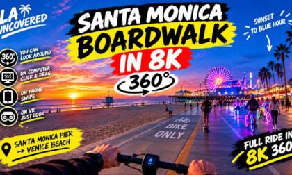 Santa Monica Boardwalk in 8K 360° 🌇 Blue Hour Ride on a scooter. YOU CAN LOOK AROUND