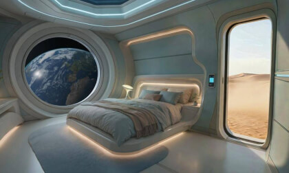 Spaceship Cabin Above Earth, Door to a Desert Planet