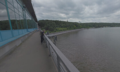 360 VR View to Moskva River and Luzhniki Metro Bridge, Russia