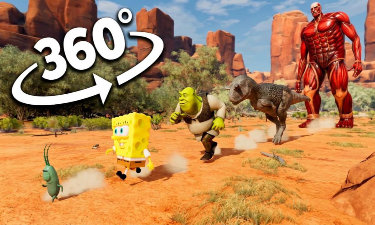 Can ANYONE Outrun the Colossal Titan? Cartoon Characters Speed Race | 360° VR