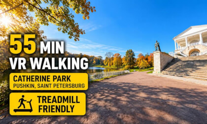 55 MIN VR WALKING | Catherine Park | Pushkin, Saint Petersburg | Autumn Morning | Treadmill-Friendly