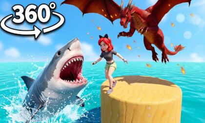 Dragon Fire & Shark Attack: Scarlet Skips vs the CRAZIEST Obby | 360° VR