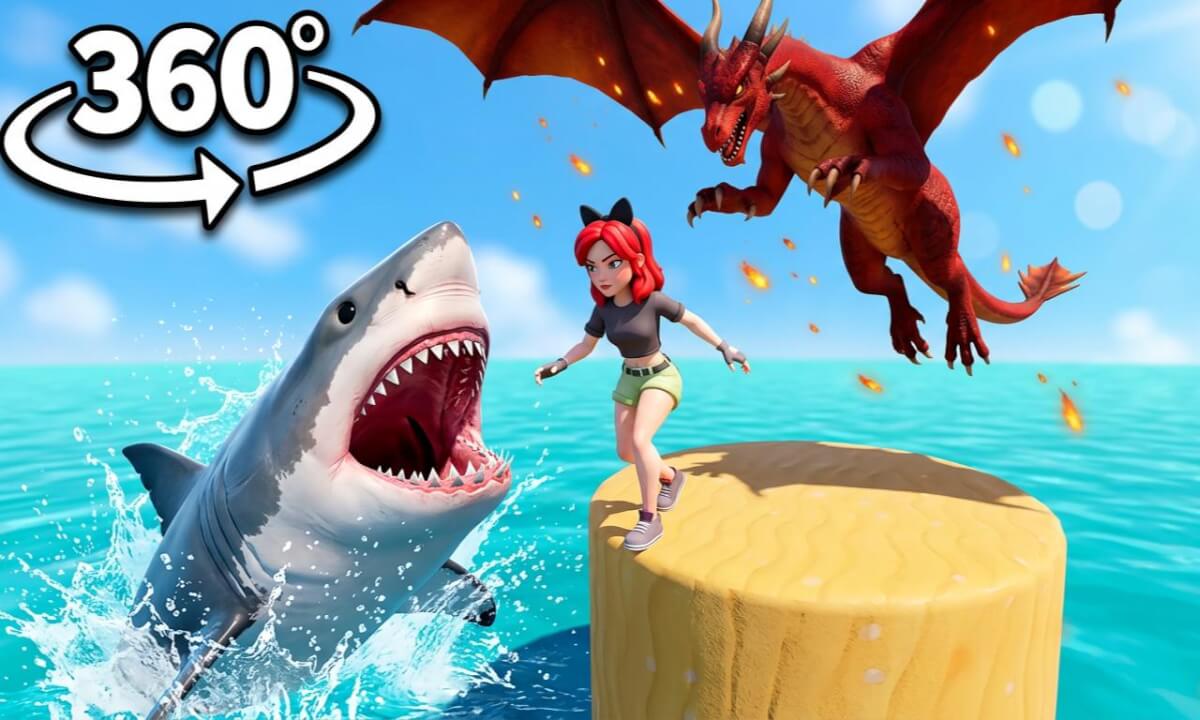 Dragon Fire & Shark Attack: Scarlet Skips vs the CRAZIEST Obby | 360° VR