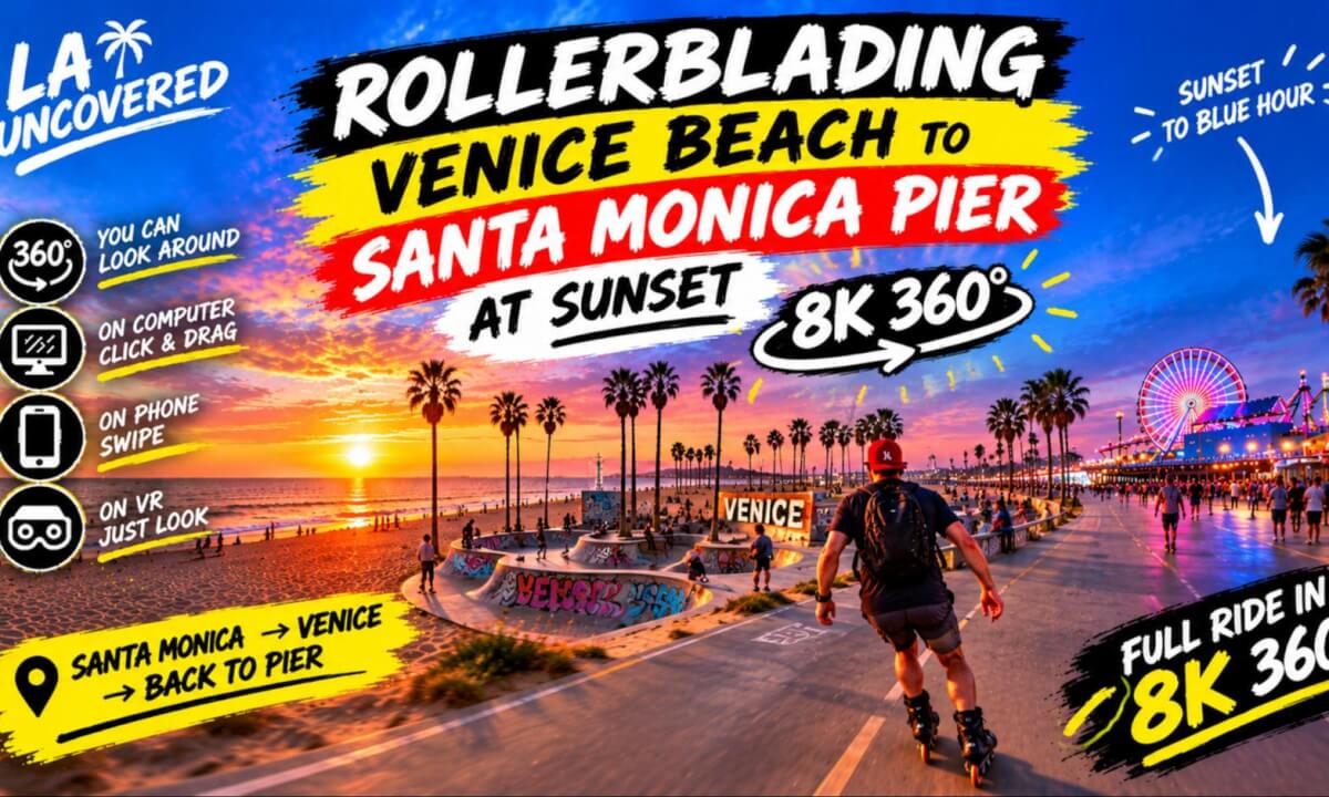 Sunset Rollerblade - Venice Beach to Santa Monica Pier in 8K 360°. YOU CAN LOOK AROUND