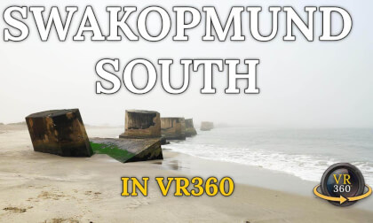 Immersive VR360 Walk Through Misty Swakopmund: Desert Dunes, Old Ruins & Ocean Waves (Namibia)